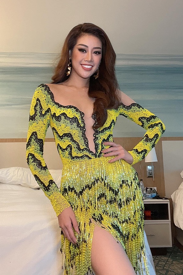 Khánh Vân mặc váy lấy cảm hứng từ ruộng bậc thang